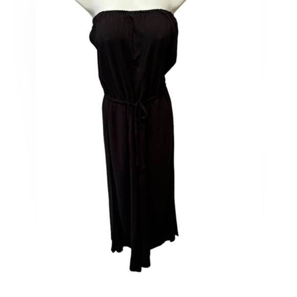 Venus Strapless Cropped Jumpsuit Sz M Black Tied Elastic Cinched Waist Vacation - Picture 1 of 9